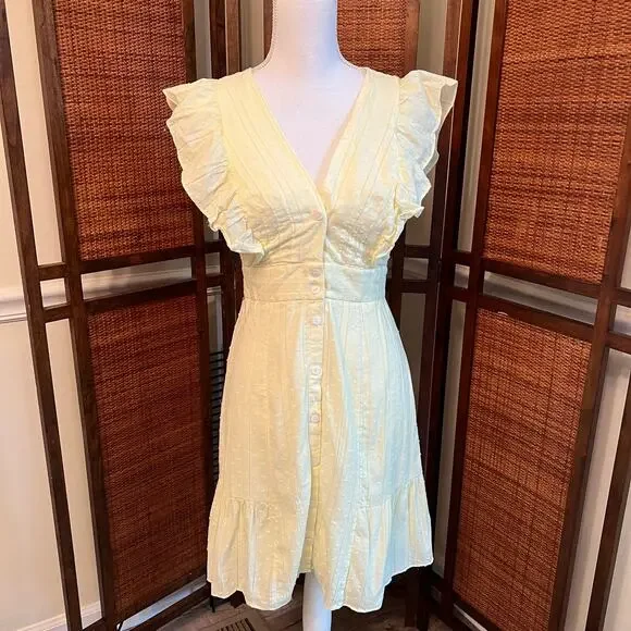 Lulu’s Dreaming of You Yellow Dress Ruffled Size Medium Flutter Sleeves - Picture 3 of 9